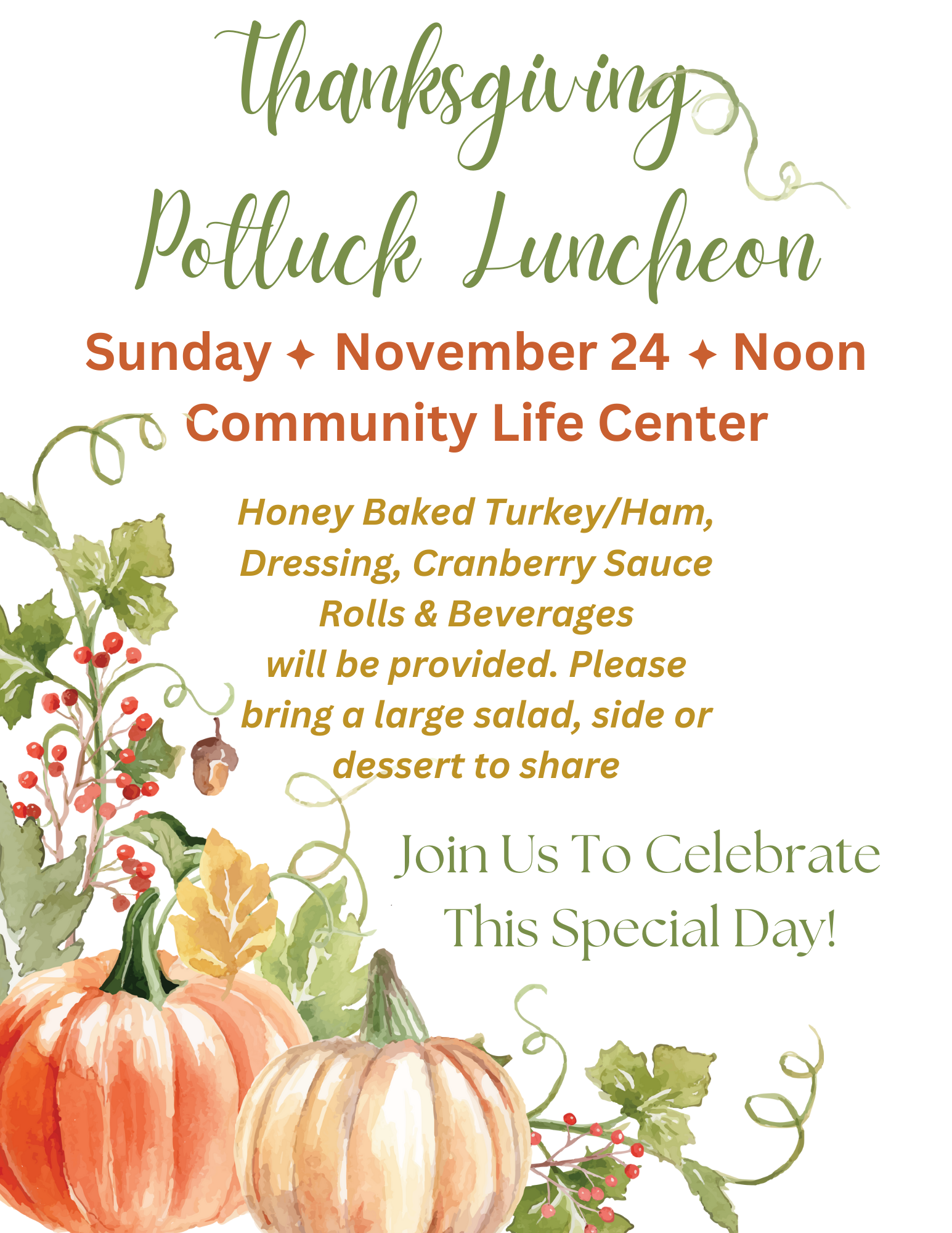 Annual Congregational Thanksgiving Luncheon Sunday, November 20